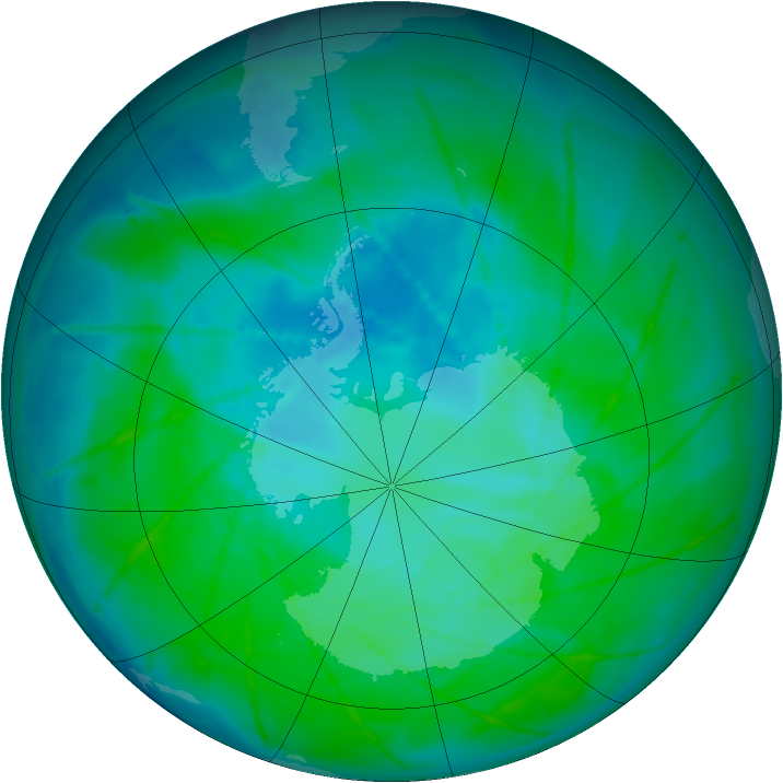 Antarctic ozone map for 29 December 2010